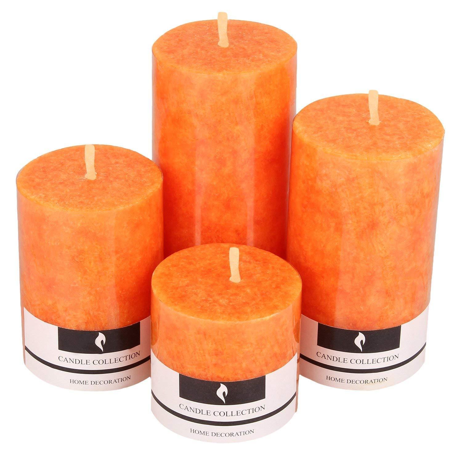 100% Pure Wax Fragranced Long Burning Marble Scented Pillar Round Candles (Set Of 4) - Walgrow.com