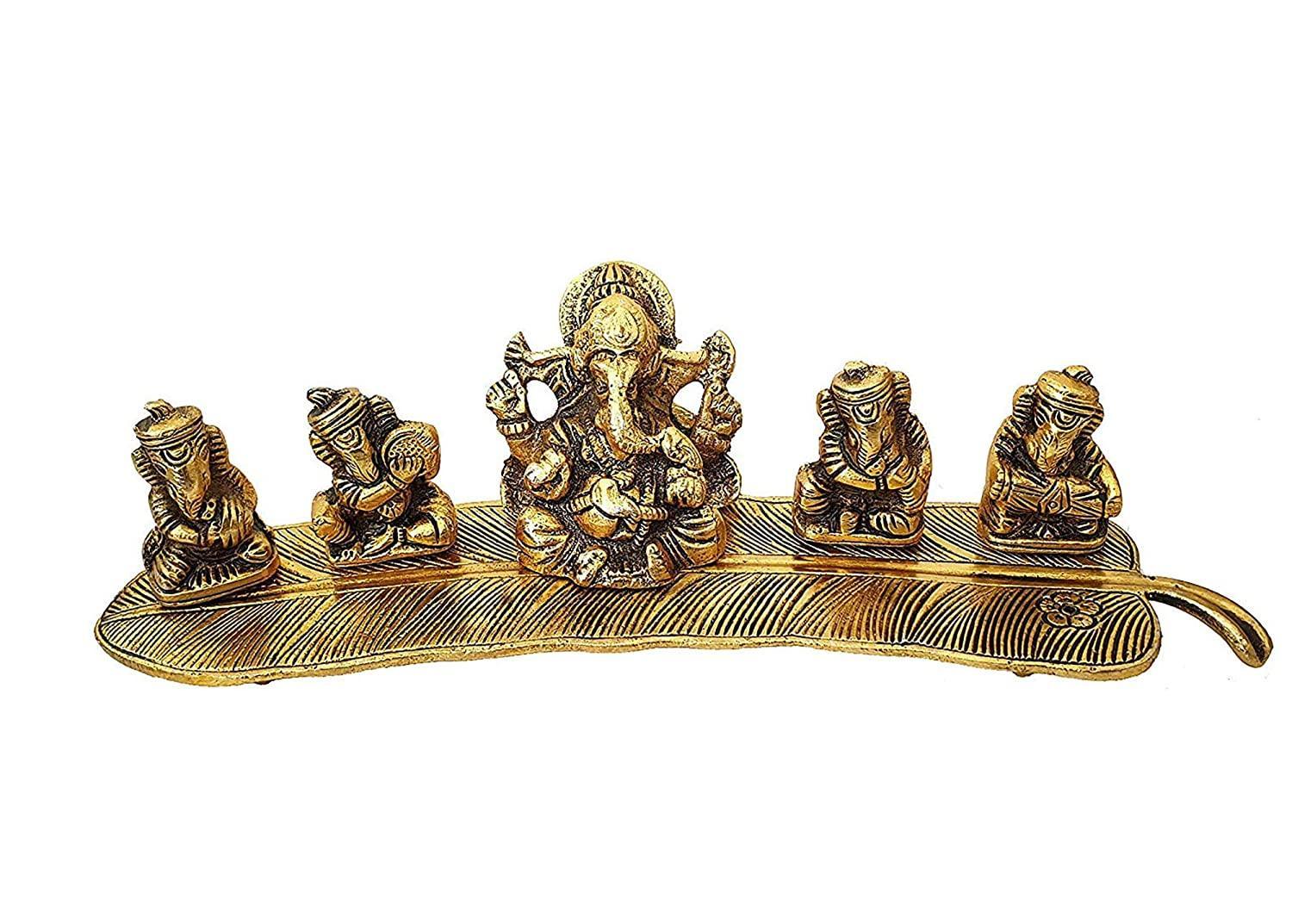 5 Musical lord Ganesha Statue with Banana Leaf For Pooja, Home Décor & Gifts Purpose - Walgrow.com