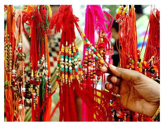 Assorted Attractive Crystal Red Green Rakhi With Roli & Chawal (Set Of 4, Multi) - Walgrow.com