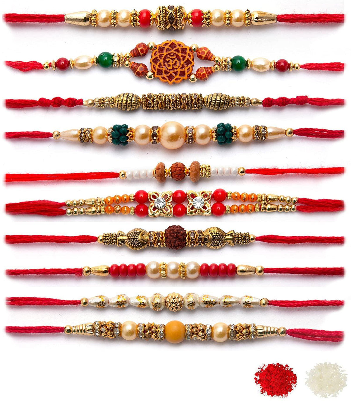 Assorted Design Multi Design Rakhi With Roli & Chawal For Beloved Brother (Set Of 10, Multi) - Walgrow.com