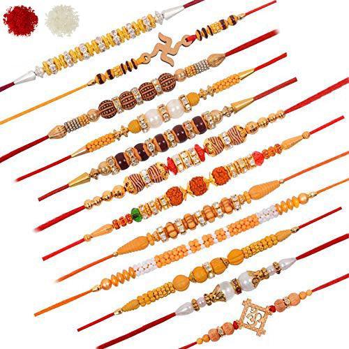 Assorted Design Multi Strand Style Rakhi With Roli & Chawal (Set Of 12, Multi) - Walgrow.com