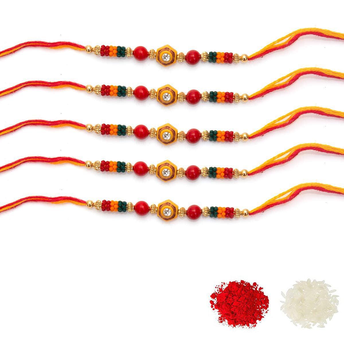 Assorted Designer Colorful Rakhi With Roli & Chawal (Set Of 5, Multi) - Walgrow.com