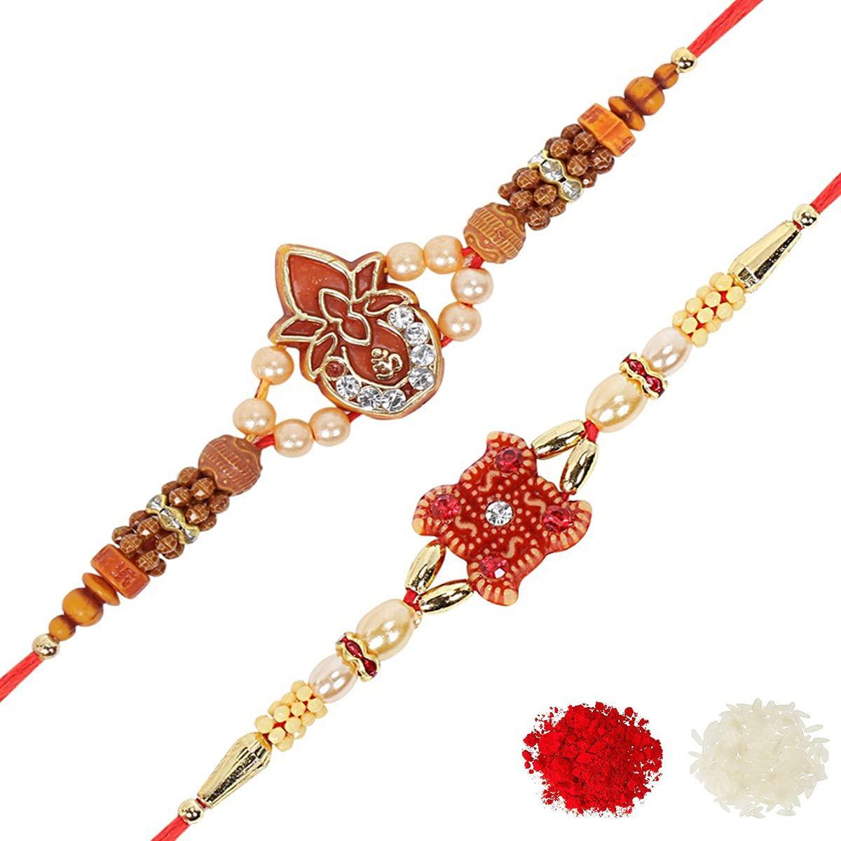 Assorted Raksha Bandhan Attractive Kalash Shape Rakhi With Roli & Chawal (Set Of 2, Multi) - Walgrow.com