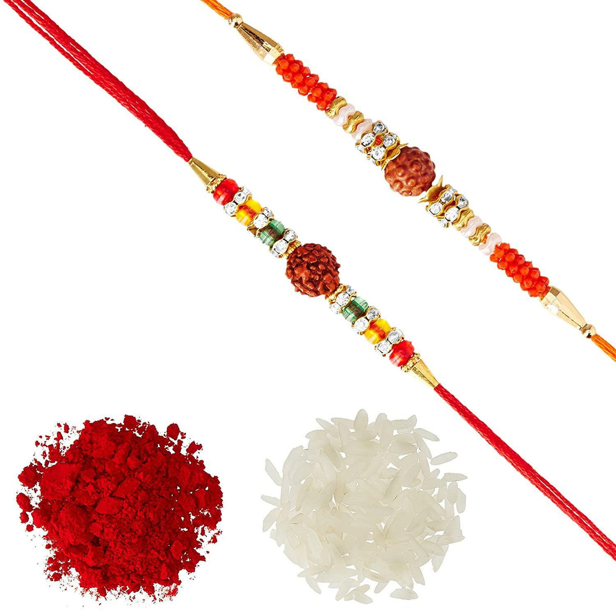 Assorted Raksha Bandhan Attractive Round Stone Rakhi With Roli & Chawal (Set Of 2, Multi) - Walgrow.com