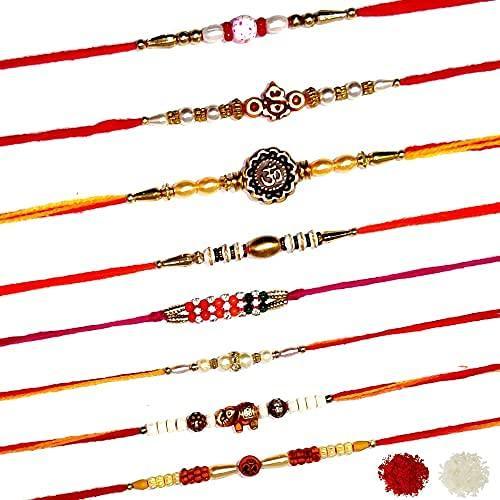 Assorted Raksha Bandhan Tortoise Multi Design Rakhi With Roli & Chawal (Set Of 8, Multi) - Walgrow.com