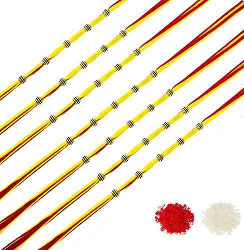 Assorted Stylish Thread /Golden Beads Rakhi With Roli & Chawal (Set Of 7, Multi) - Walgrow.com