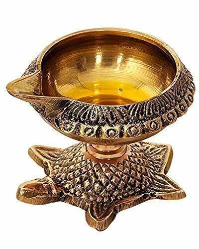 Brass Akhand Oil Lamp Diya/Deepak With Turtle Stand For Puja, Diwali & Gift - Walgrow.com