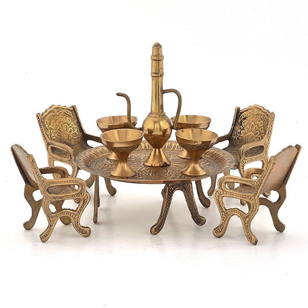 Brass Handcrafted Antique Design Showpiece Royal Dining Table Set For Home Decor - Walgrow.com