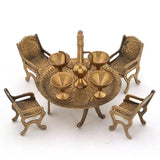 Brass Handcrafted Antique Design Showpiece Royal Dining Table Set For Home Decor - Walgrow.com