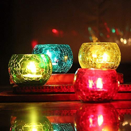 Crackled Round Glass Mosaic Tealight Candle Holders (7 Cm x 10 Cm x 10 Cm ,Pack Of 2) - Walgrow.com