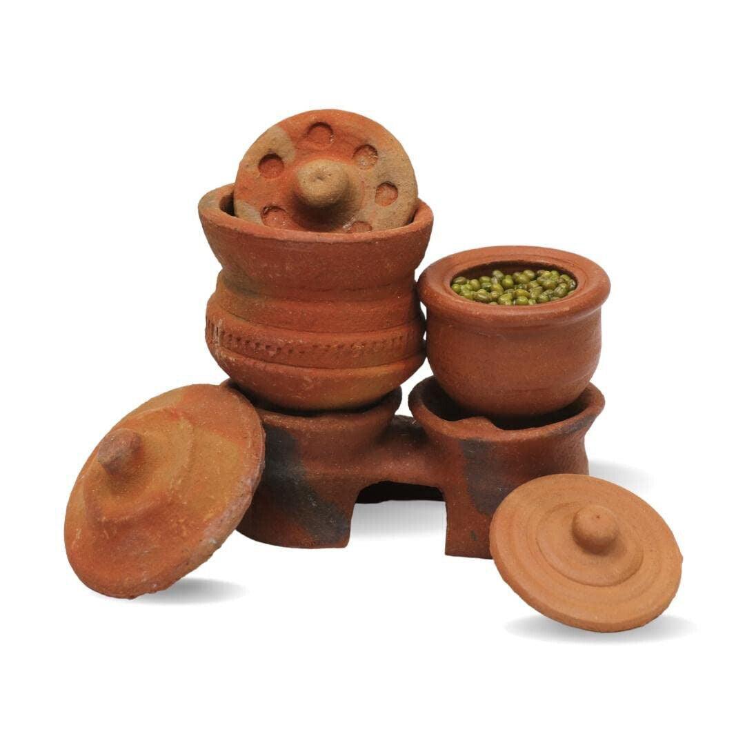 Earthen Fine Quality Clay/Terracotta Miniature Kitchen Set For Kids (Set of 30 Pieces, Brown) - Walgrow.com