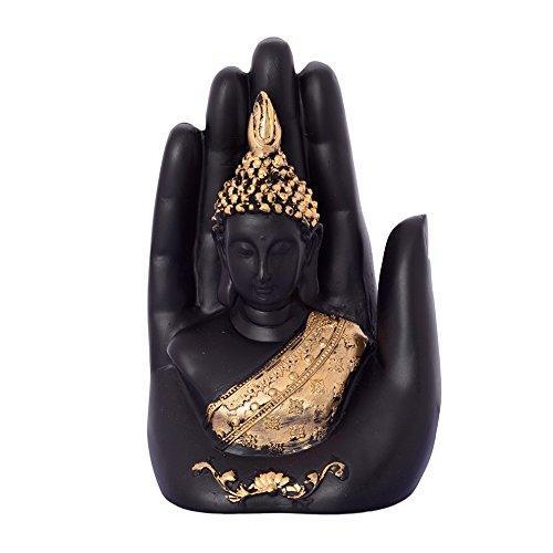 Golden & Black Polyresin Handcrafted Palm Buddha Statue Showpiece For Decoration - Walgrow.com