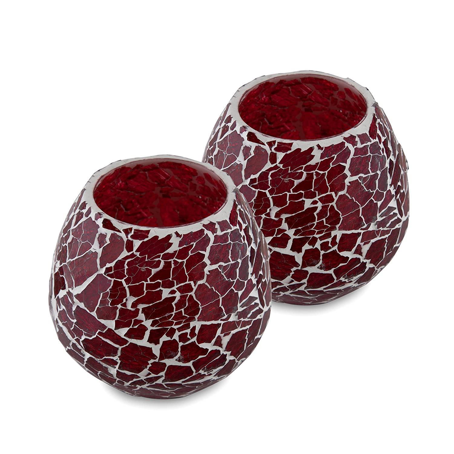 Handcrafted Mosaic Turkish Moroccan Glass Tealight Candle Holder (11 Cm x 12 Cm x 12 Cm, Pack Of 2) - Walgrow.com