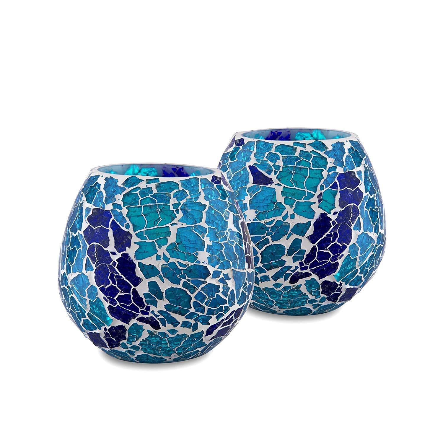 Handcrafted Mosaic Turkish Moroccan Glass Tealight Candle Holder (11 Cm x 12 Cm x 12 Cm, Pack Of 2) - Walgrow.com