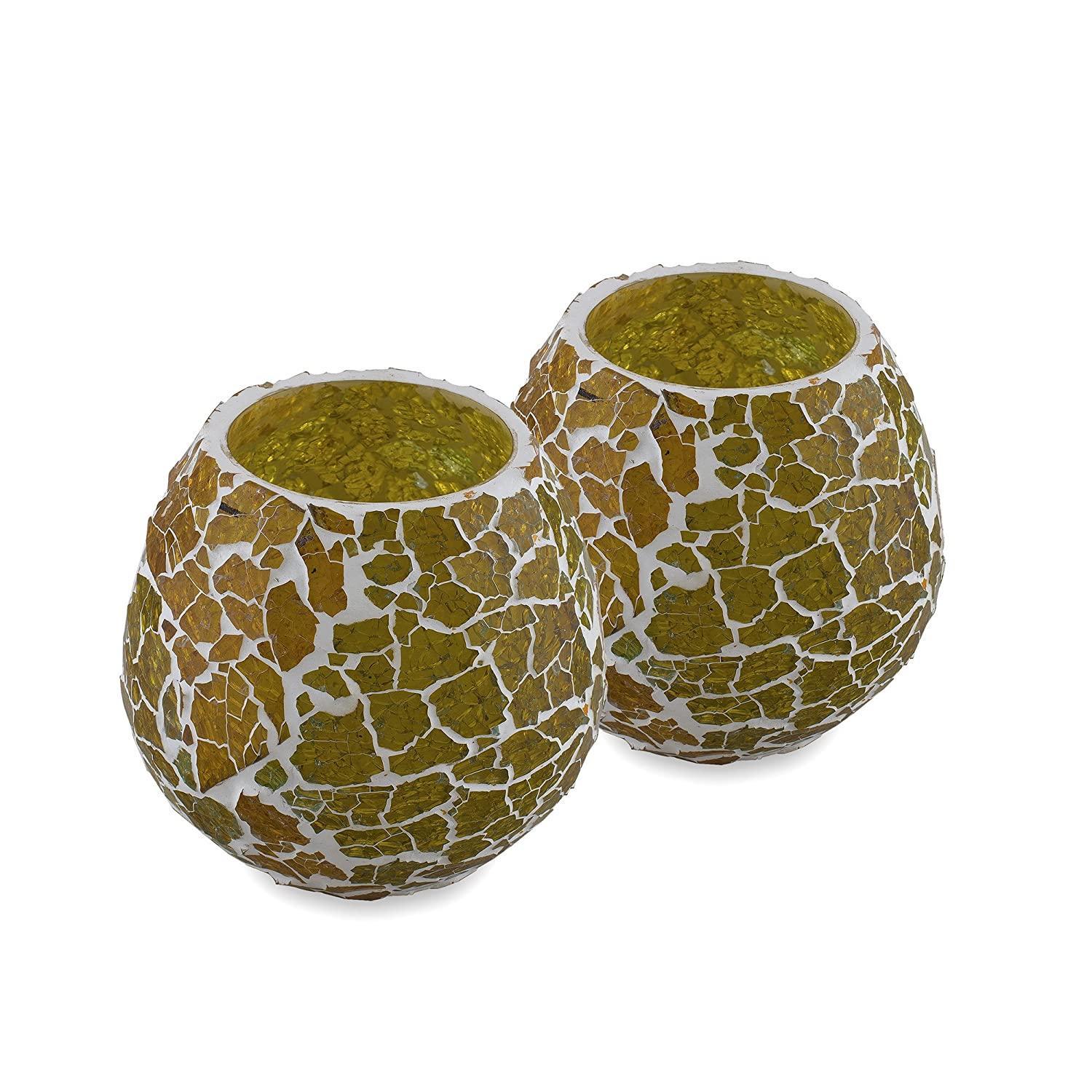 Handcrafted Mosaic Turkish Moroccan Glass Tealight Candle Holder (11 Cm x 12 Cm x 12 Cm, Pack Of 2) - Walgrow.com