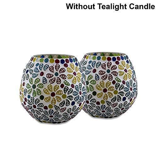 Handcrafted Mosaic Turkish Moroccan Glass Tealight Candle Holder (11 Cm x 12 Cm x 12 Cm, Pack Of 2) - Walgrow.com