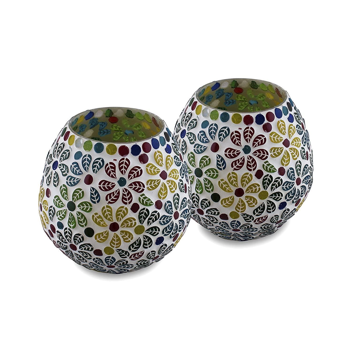 Handcrafted Mosaic Turkish Moroccan Glass Tealight Candle Holder (11 Cm x 12 Cm x 12 Cm, Pack Of 2) - Walgrow.com