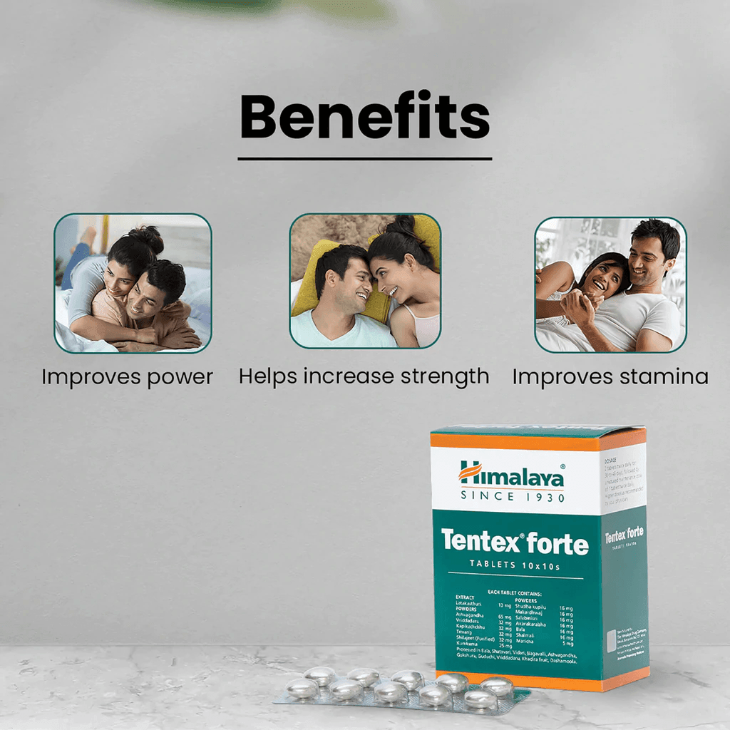 Himalaya Tentex Forte Tablet Helps Increase Strength, Improves Power and Stamina (10 Pills) - Walgrow.com