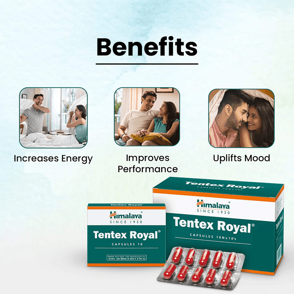 Himalaya Tentex Royal Capsules Increases Energy, Improves Performance and Uplifts Mood (10 Pills) - Walgrow.com