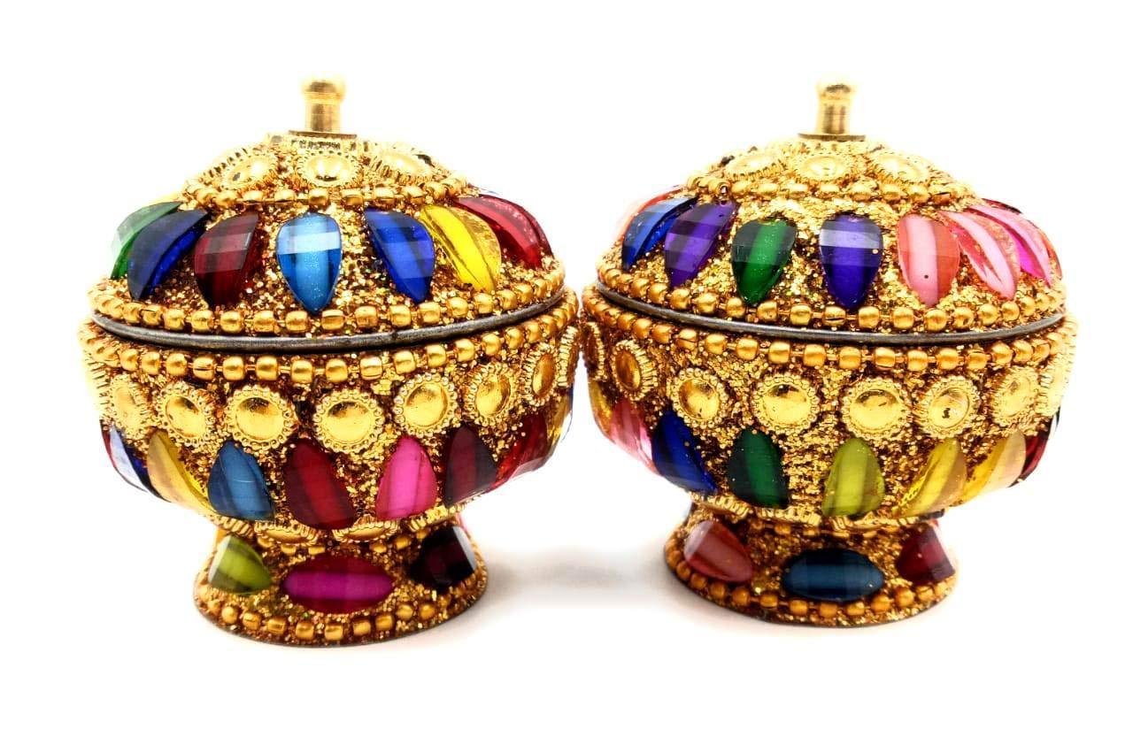 Indian Gemstones Jeweled Trinket Indian Sindoor Storage Box (Pack Of 2, Multicolor) - Walgrow.com