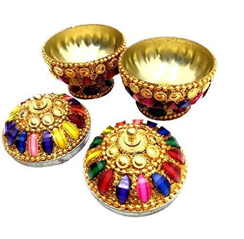 Indian Gemstones Jeweled Trinket Indian Sindoor Storage Box (Pack Of 2, Multicolor) - Walgrow.com