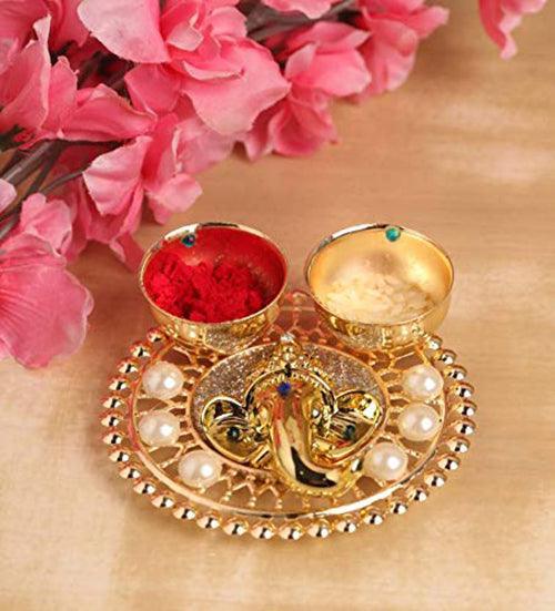 Indian Lord Ganesha Shape Chandan/Roli Box For Pooja and Gift Purpose (Golden) - Walgrow.com