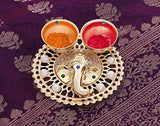 Indian Lord Ganesha Shape Chandan/Roli Box For Pooja and Gift Purpose (Golden) - Walgrow.com