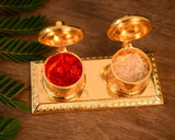 Indian Religion Handcrafted Roli Haldi Kumkum/ Chawal Box For Pooja Purpose (Golden) - Walgrow.com