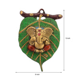 Indian Religious Green Leaf Metal Lord Ganesha For Wall Hanging (Multicolour) - Walgrow.com