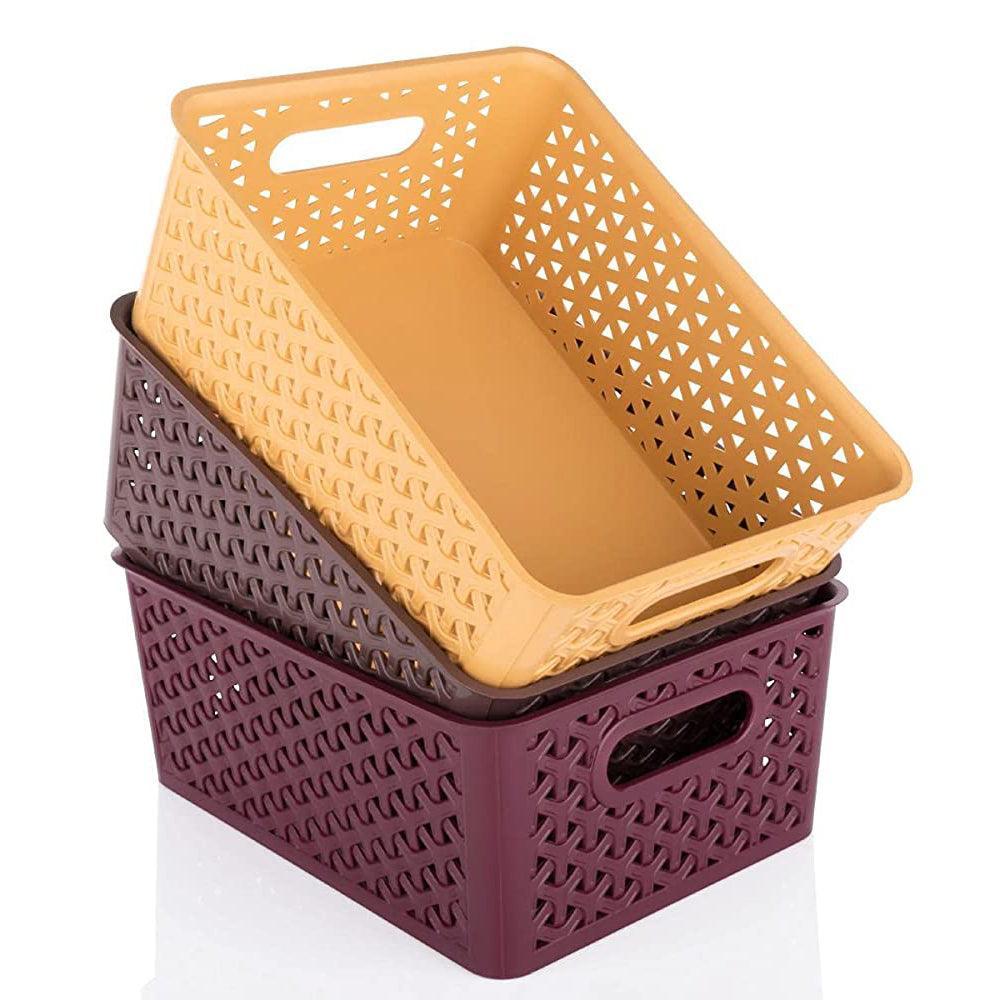 Long Lasting Durable Multipurpose Attractive Plastic Storage Baskets with Lid (Medium, Set Of 3, Multicolor) - Walgrow.com