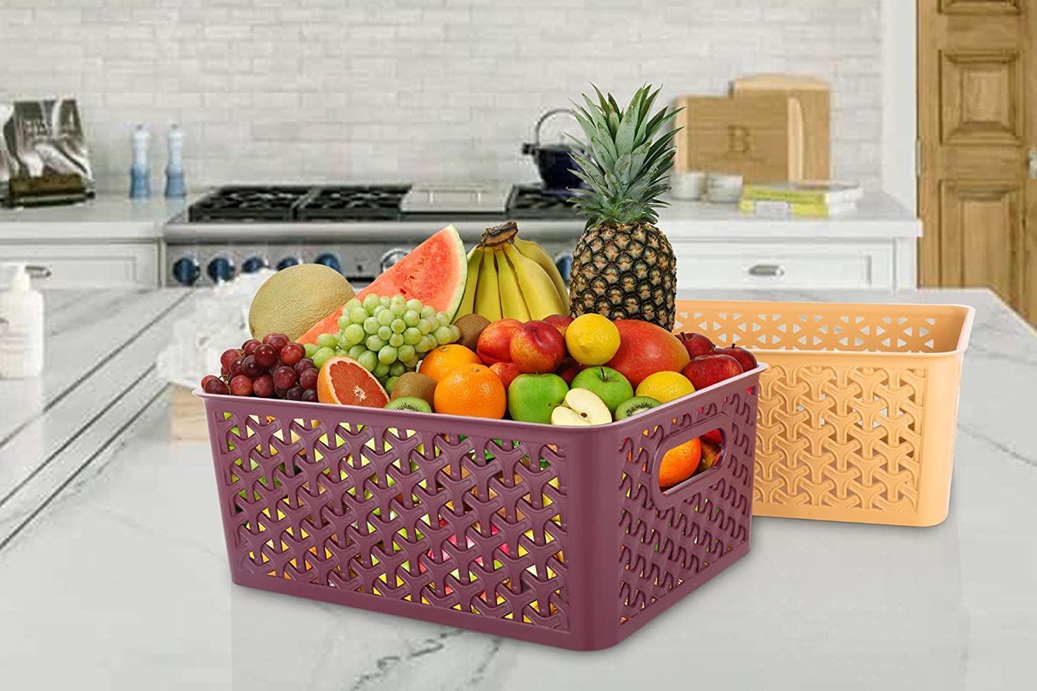 Long Lasting Durable Multipurpose Attractive Plastic Storage Baskets with Lid (Medium, Set Of 3, Multicolor) - Walgrow.com