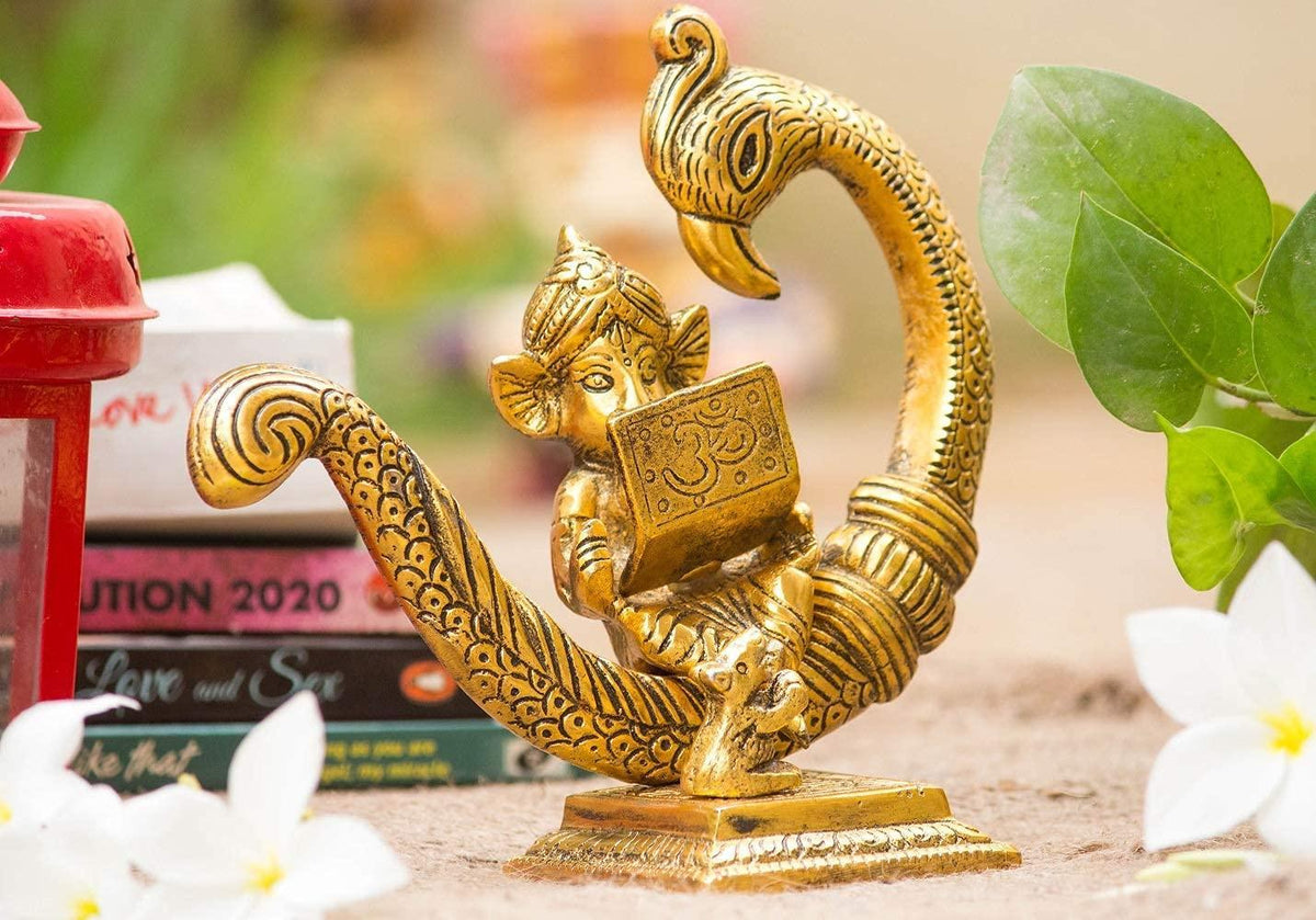 Lord Ganesha Statue On Bird with Book For Pooja, Home Décor & Gifts Purpose - Walgrow.com