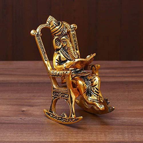 Lord Ganesha Statue Sitting on A Chair and Reading For Pooja, Home Décor & Gifts Purpose - Walgrow.com