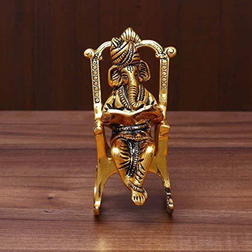 Lord Ganesha Statue Sitting on A Chair and Reading For Pooja, Home Décor & Gifts Purpose - Walgrow.com