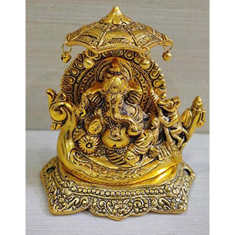 Lord Ganesha Under Chattar on Bird Style Boat Statue For Pooja, Home Décor & Gifts Purpose - Walgrow.com