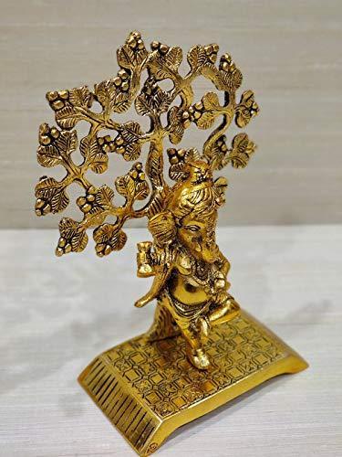 Metal Lord Ganesha with Tree Statue For Pooja, Home Décor & Gifts Purpose - Walgrow.com