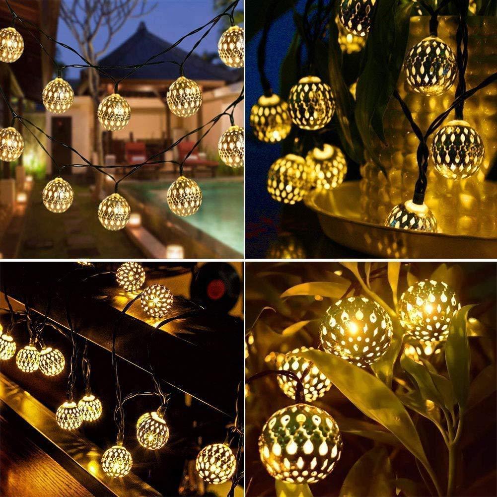 Moroccan 16 LED String Lights Metal Ball For Festival (Warm White, 3 Meter) - Walgrow.com