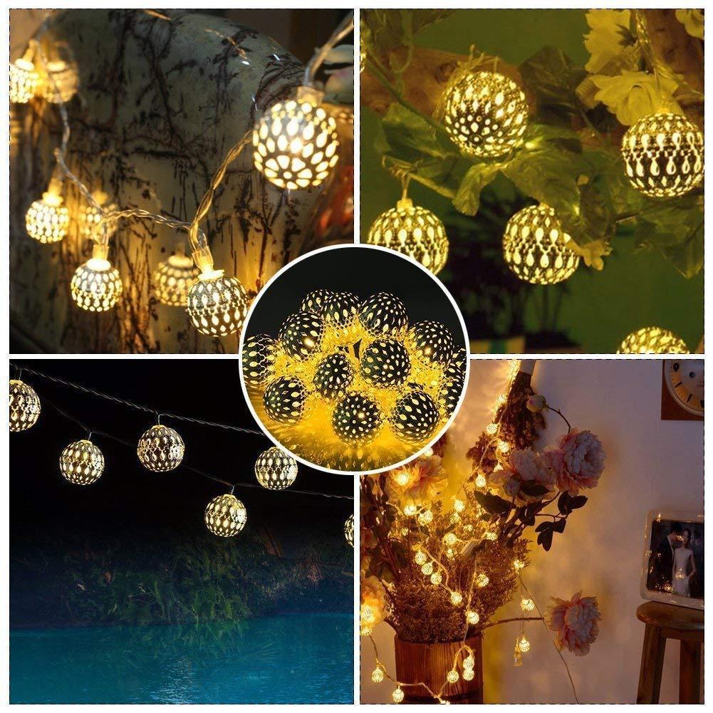 Moroccan 16 LED String Lights Metal Ball For Festival (Warm White, 3 Meter) - Walgrow.com