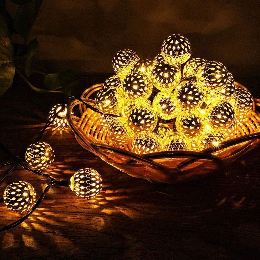 Moroccan 16 LED String Lights Metal Ball For Festival (Warm White, 3 Meter) - Walgrow.com