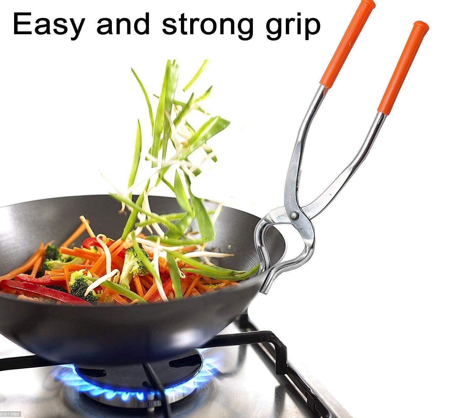 Multipurpose Stainless Steel Pakkad/Gripper/Lifter Holders For Kitchen Cooking (Silver and Orange) - Walgrow.com