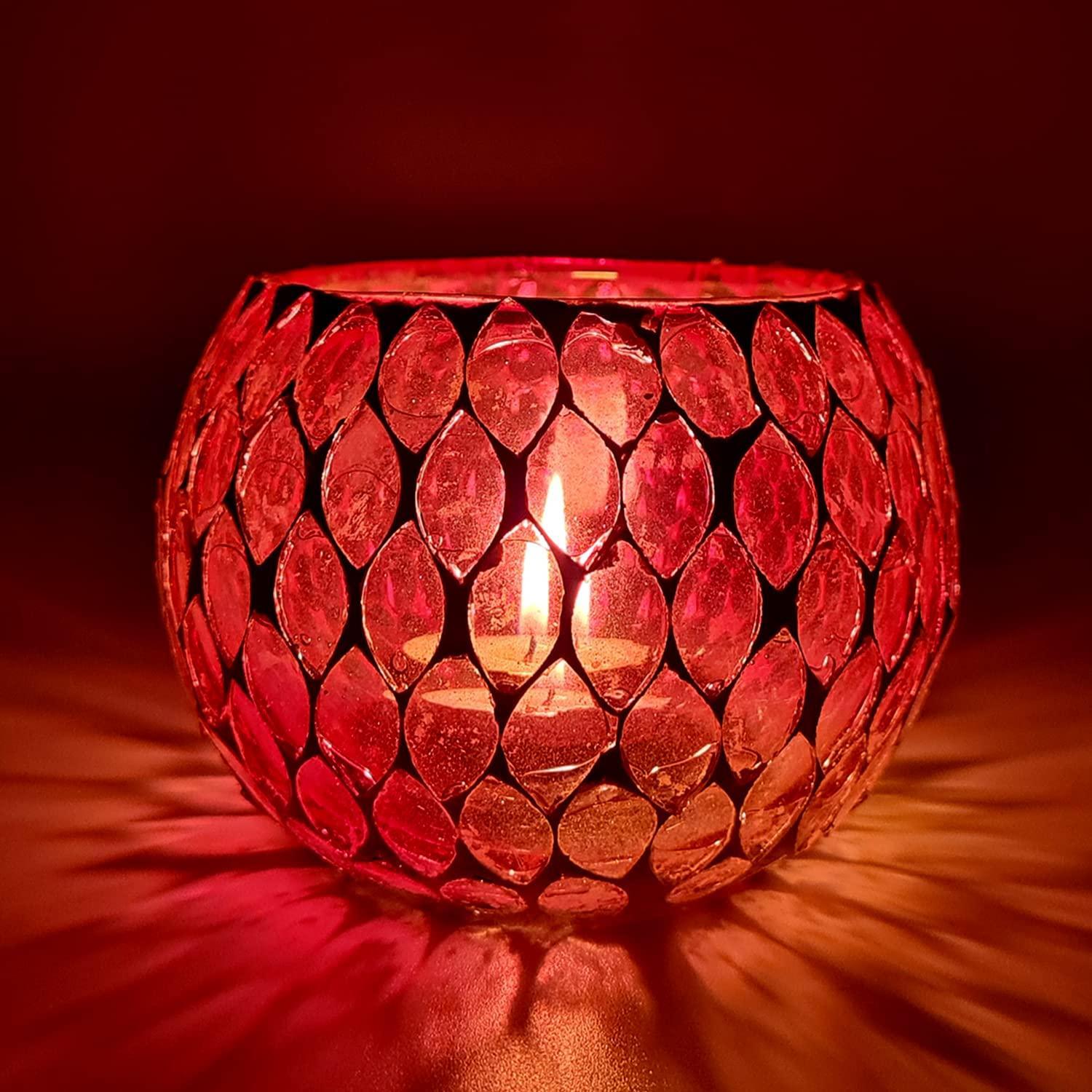 Oval Design Round Glass Moroccan Mosaic Tealight Candle (7 Cm x 10 Cm x 10 Cm ,Pack Of 2) - Walgrow.com