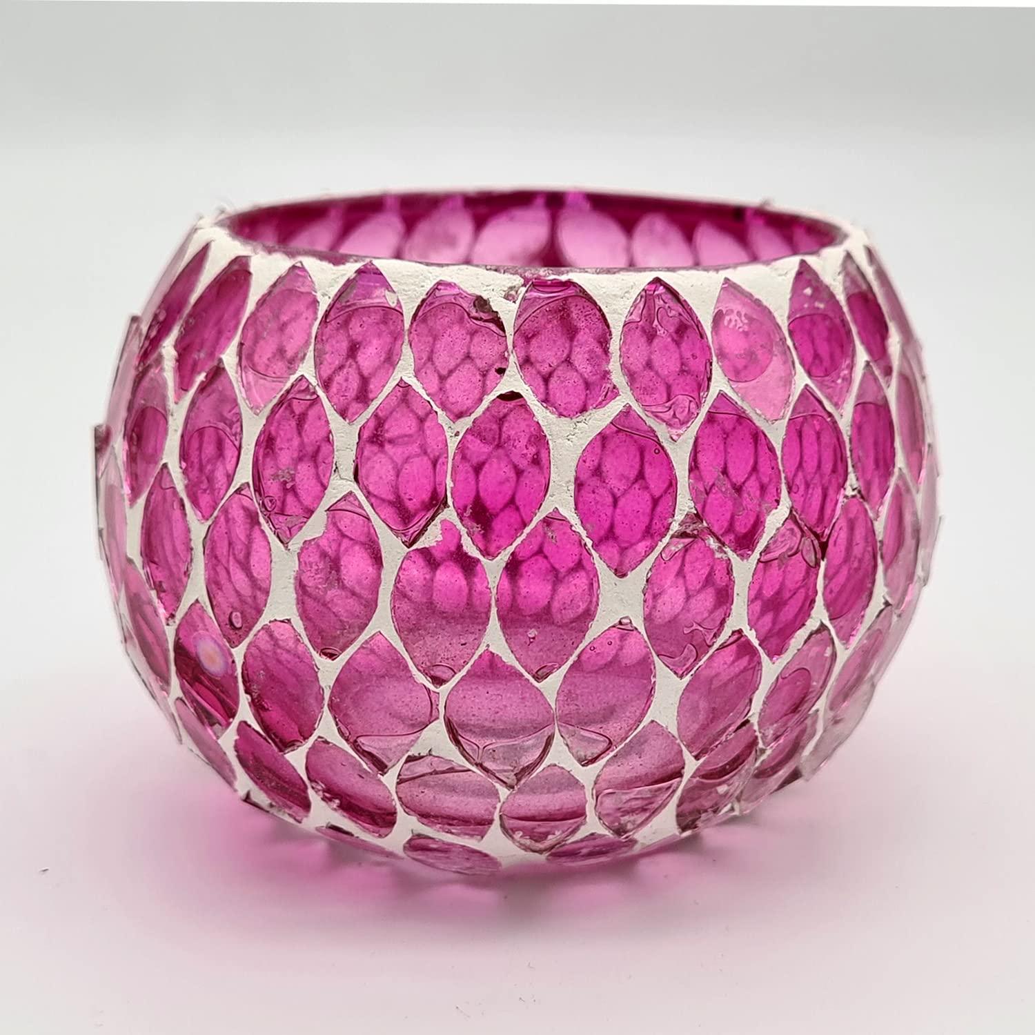 Oval Design Round Glass Moroccan Mosaic Tealight Candle (7 Cm x 10 Cm x 10 Cm ,Pack Of 2) - Walgrow.com