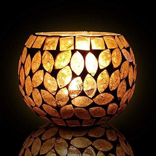 Oval Design Round Glass Moroccan Mosaic Tealight Candle (7 Cm x 10 Cm x 10 Cm ,Pack Of 2) - Walgrow.com