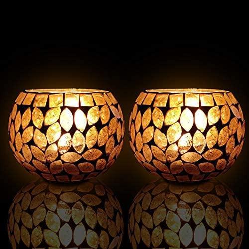 Oval Design Round Glass Moroccan Mosaic Tealight Candle (7 Cm x 10 Cm x 10 Cm ,Pack Of 2) - Walgrow.com