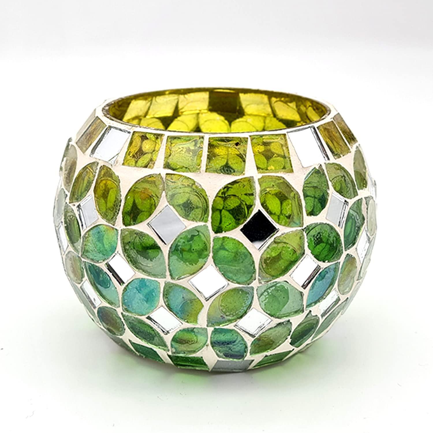 Oval Design Round Glass Moroccan Mosaic Tealight Candle (7 Cm x 10 Cm x 10 Cm ,Pack Of 2) - Walgrow.com