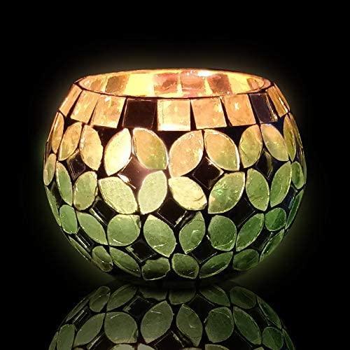 Oval Design Round Glass Moroccan Mosaic Tealight Candle (7 Cm x 10 Cm x 10 Cm ,Pack Of 2) - Walgrow.com