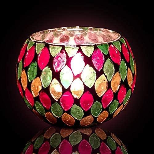 Oval Design Round Glass Moroccan Mosaic Tealight Candle (7 Cm x 10 Cm x 10 Cm ,Pack Of 2) - Walgrow.com