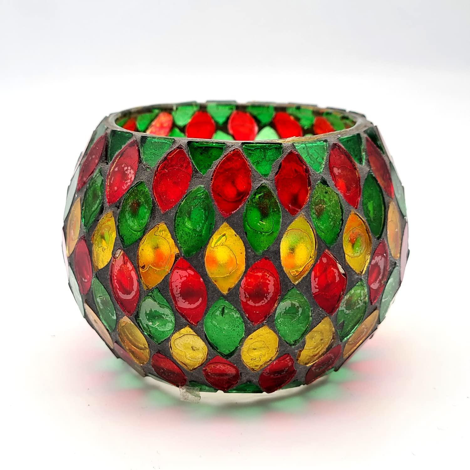 Oval Design Round Glass Moroccan Mosaic Tealight Candle (7 Cm x 10 Cm x 10 Cm ,Pack Of 2) - Walgrow.com