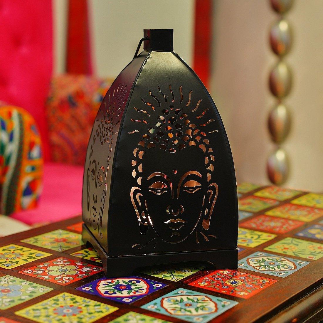 Premium Jaipur Buddha Hanging Tea Light Holder (Black, 12.7 x 12.7 x 17.8 CM) - Walgrow.com