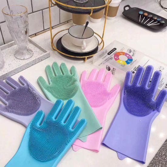 Reusable Magic Silicone Dishwashing Scrubbing Gloves Tool For Kitchen Cleaning (Green) - Walgrow.com